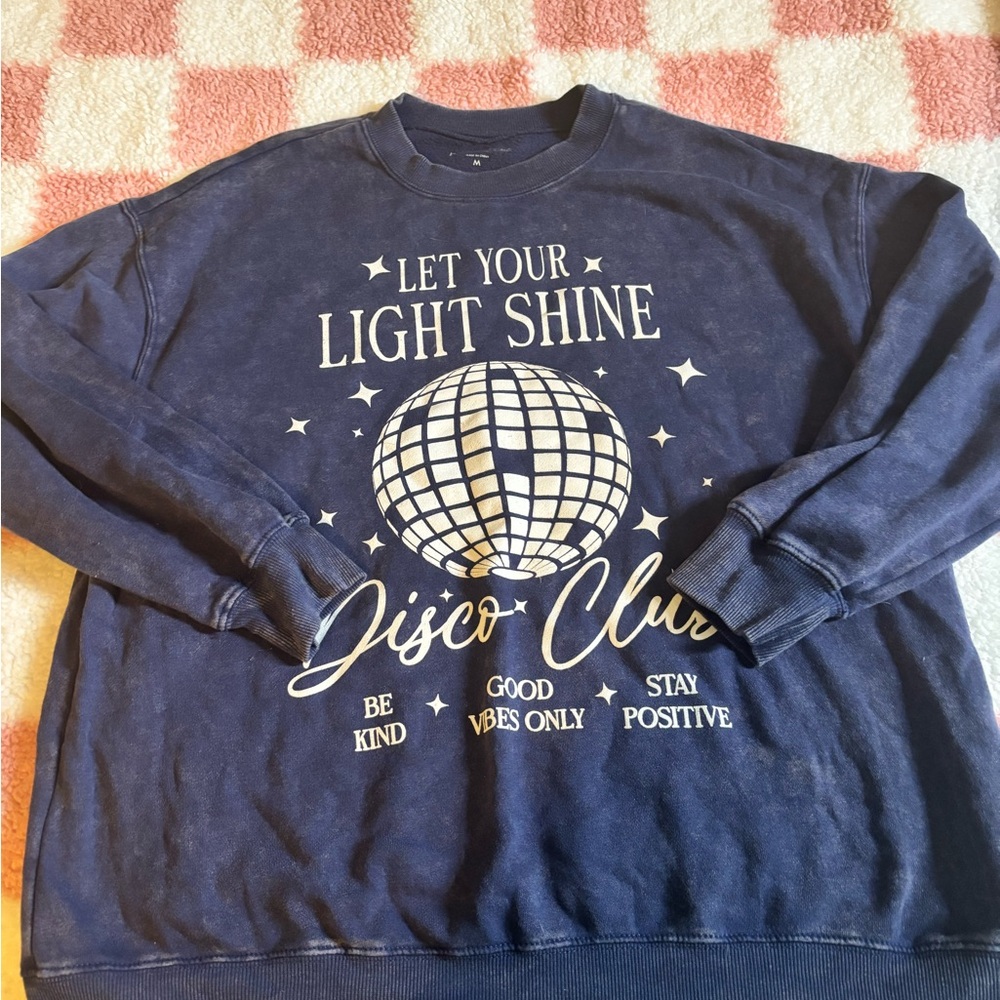 Rebellious One Blue Crewneck Sweater with Retro Graphic